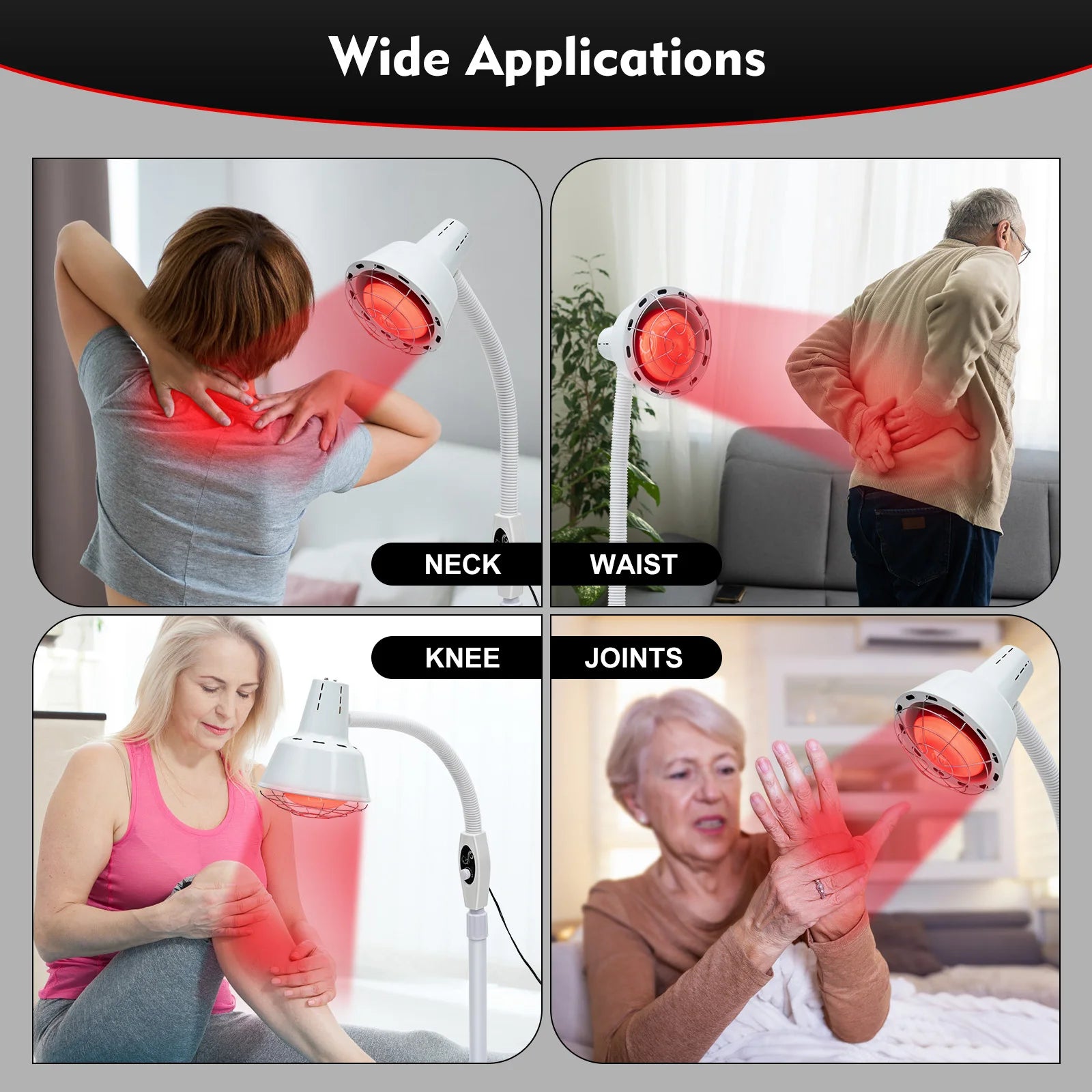 275W Adjustable Infrared Heat Lamp for Muscle&Joint Pain Relief, 360° Rotatable Infrared Baking Light, 0-115℃ Temp Control