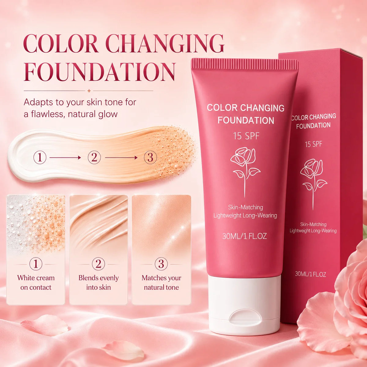 Korean Color Changing Foundation Liquid, 30g SPF 15 Makeup Base
