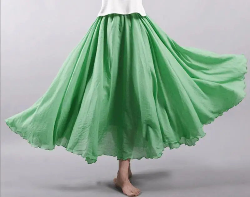 Women's Elegant High Waist Linen Maxi Skirt 2026 Summer Ladies Casual Elastic Waist 2 Layers Skirts Saia Feminina 20 Colors SK53