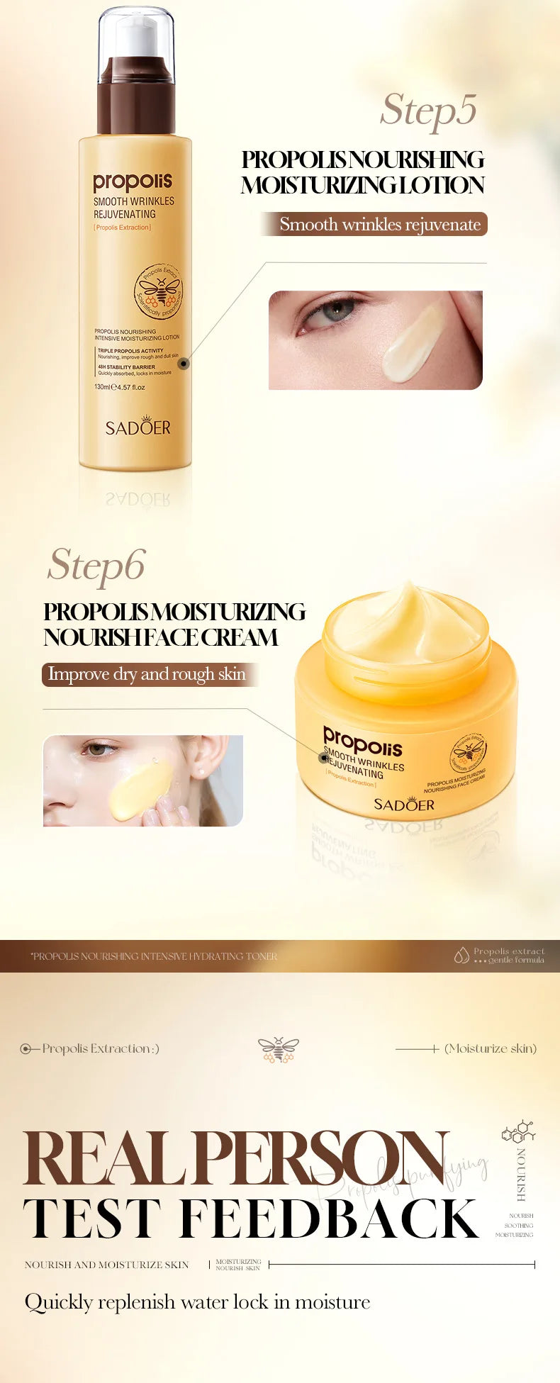 6pcs Propolis Nourishing Skincare Gift Set, Intensive Hydrating Sodium Hyaluronate Facial Kit, Barrier Repair, Smooth Wrinkles