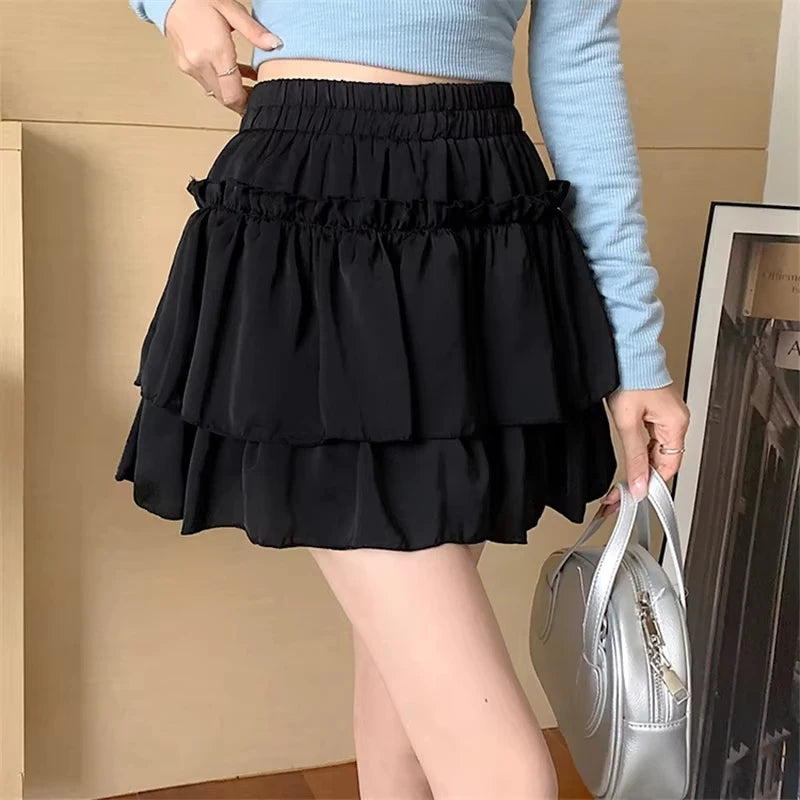 Japanese Y2k Cute Ruffled Plaid Skirt Punk Rock Subculture Cake Skirts Japanese Preppy Style Casual New Women Skirts Lolita Lace