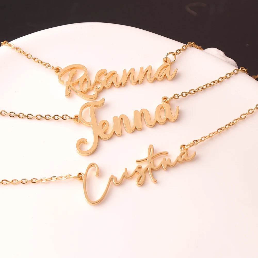 Custom Name Necklace For Women'S Personalised Cursive Letter Pendant Stainless Steel Jewelry Men Chain Choker Collar Personalizado