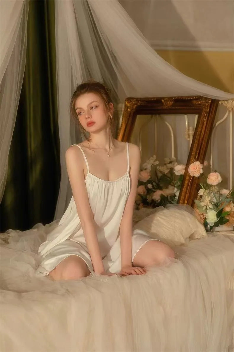Sexy Backless Camisole Nightgown for Women, Hot Selling Thin, Solid Color, Medium to Long, Thin Shoulder Strap Nightgown