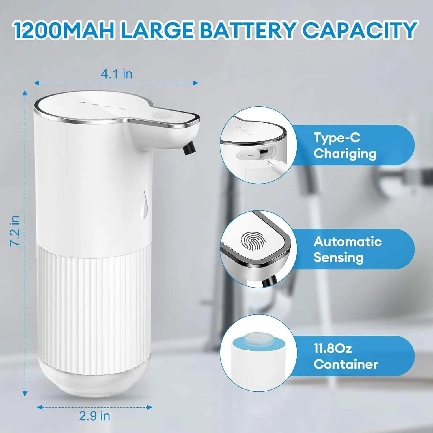 Dispensador de jabón automático sin contacto con sensor inteligente de 350 ML de capacidad para mesa o pared, bomba de desinfectante de manos para cocina y baño