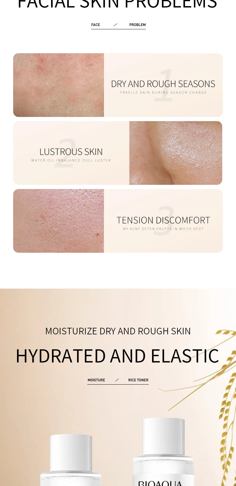 BIOAOUA Rice Raw Pulp Face Toner Moisturizing Water Brightening Lifting Deep Facial Cleanser For Young Glowy Korean Skin Care