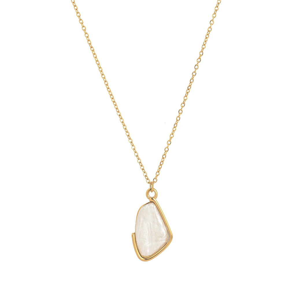 Irregular notch geometric fresh green pendant necklace collarbone chain titanium steel gold-plated color preservation
