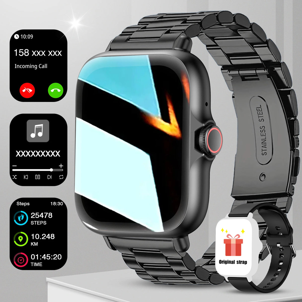 1.83" Touch Screen Smart Watch - Wireless Calling, Silicone Band