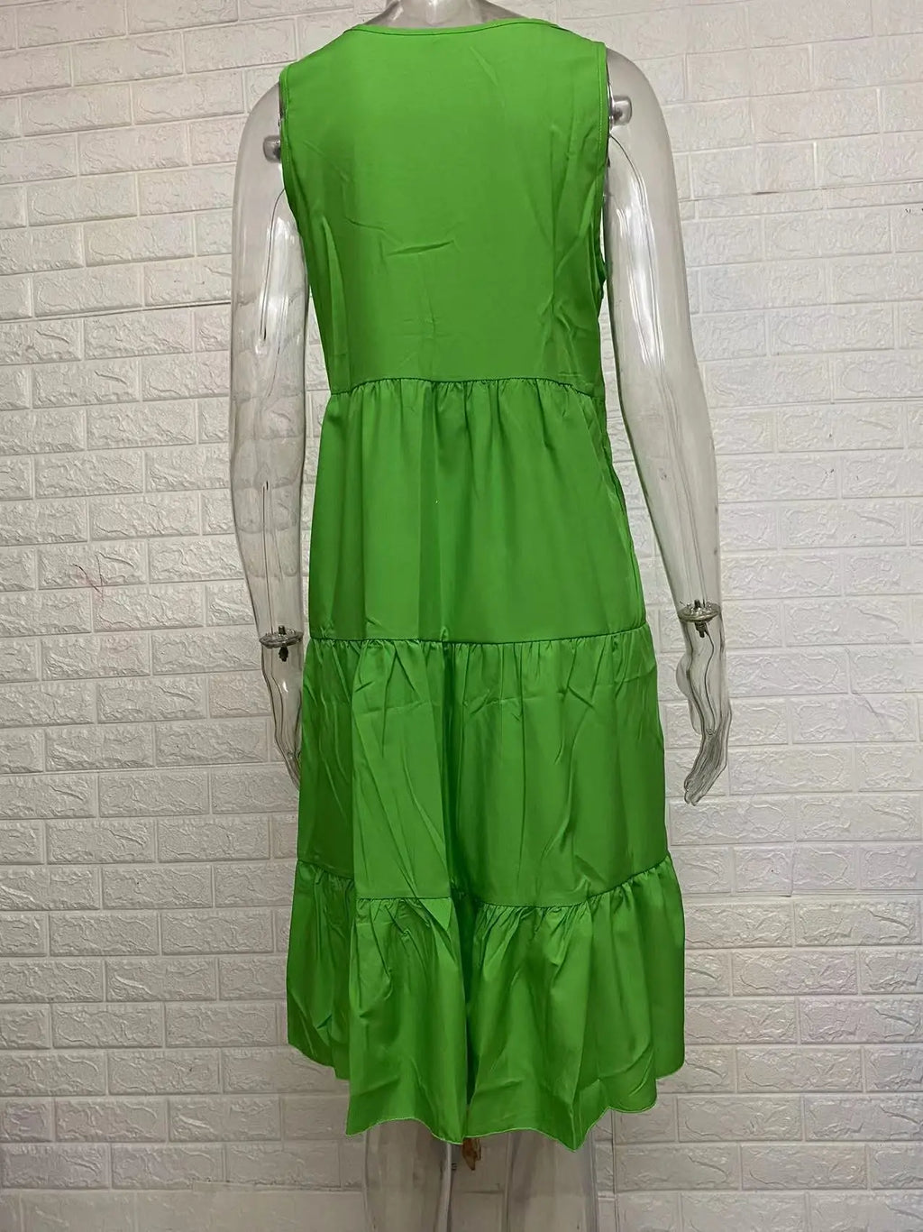 Women Summer Dress Bohemian Sleeveless Round Neck Splicing Big Swing Beach Woman Knee Length Dresses Vestidos JQMY8806