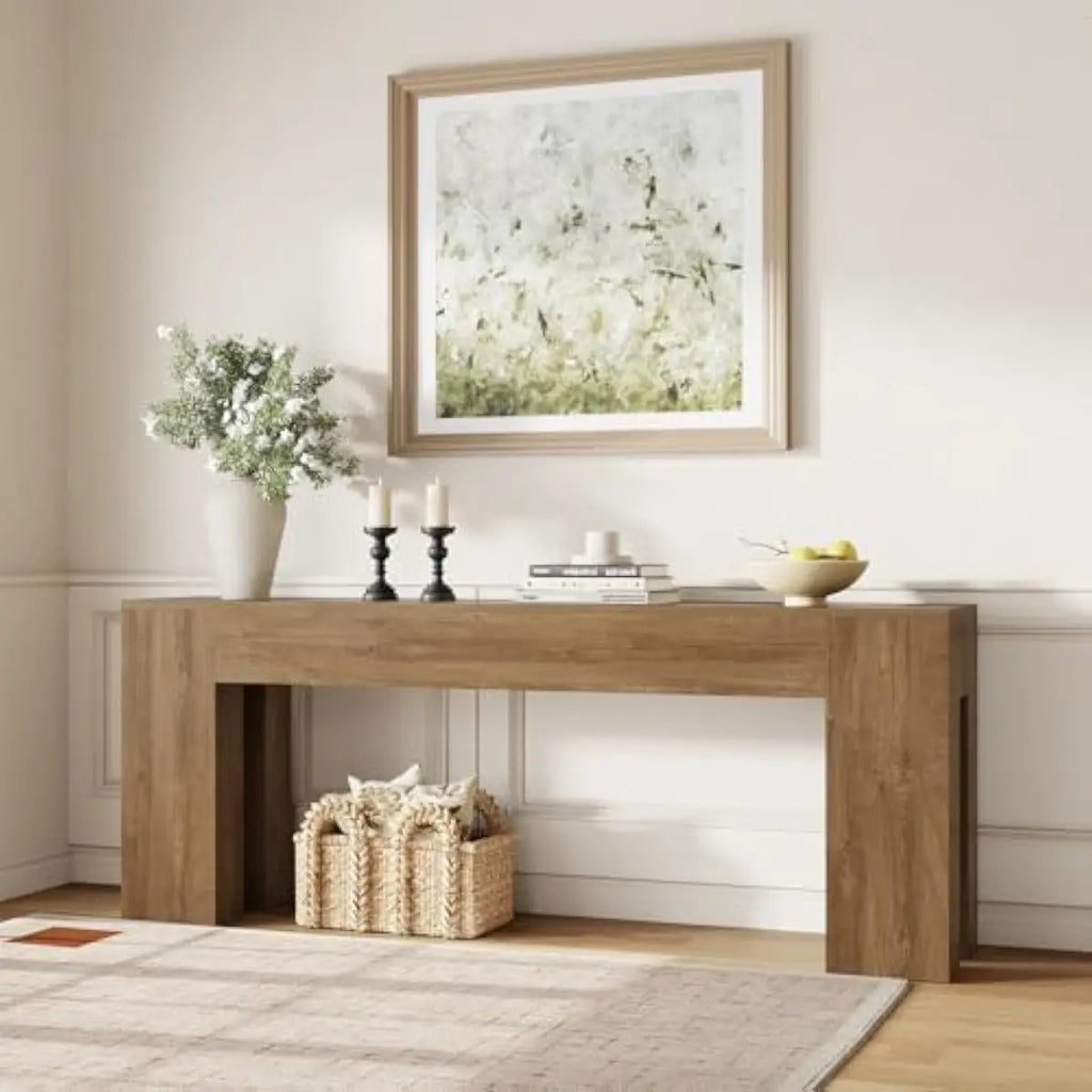 Extra Long Sofa Console Table for Entryway 79-Inch, Natural Oak