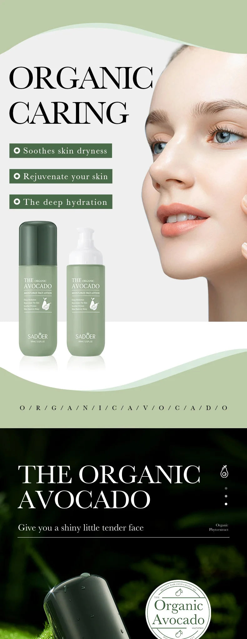 SADOER Avocado Skincare 6-Piece Set - Cleansing, Moisturizing, Care