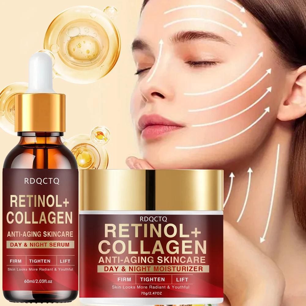 Retinol Collagen Anti-Aging Day Night Serum - Firming Lifting Facial Essence for Youthful Radiance Skin Care Formula with Hydrat