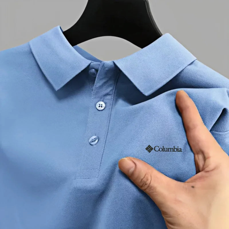 Men's Embroidered Polo Shirt - Short Sleeve Casual Solid Color Top