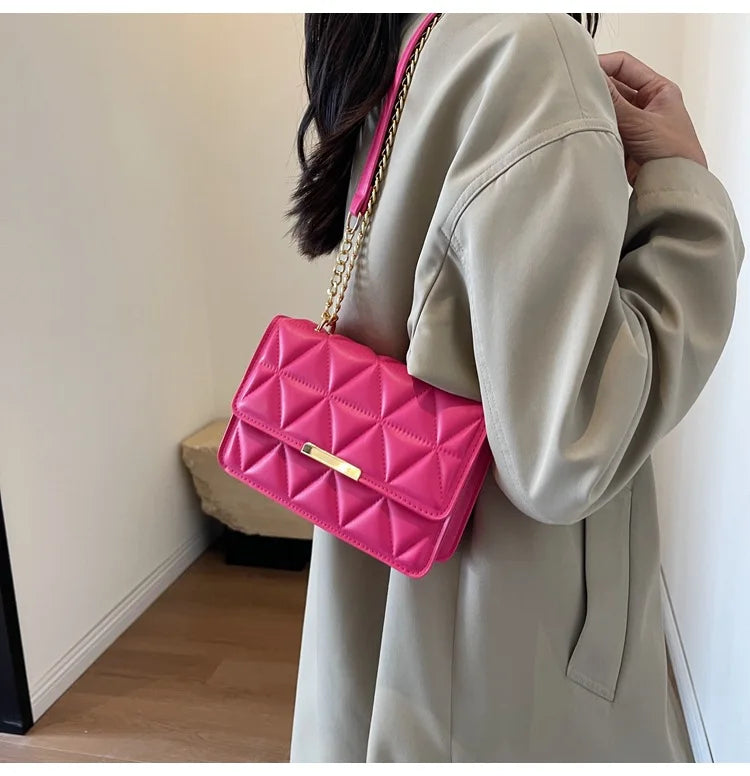 Women Quilted Chain Crossbody Bag Fashion Small Square Shoulder Purse Multi Color Casual Daily Handbag