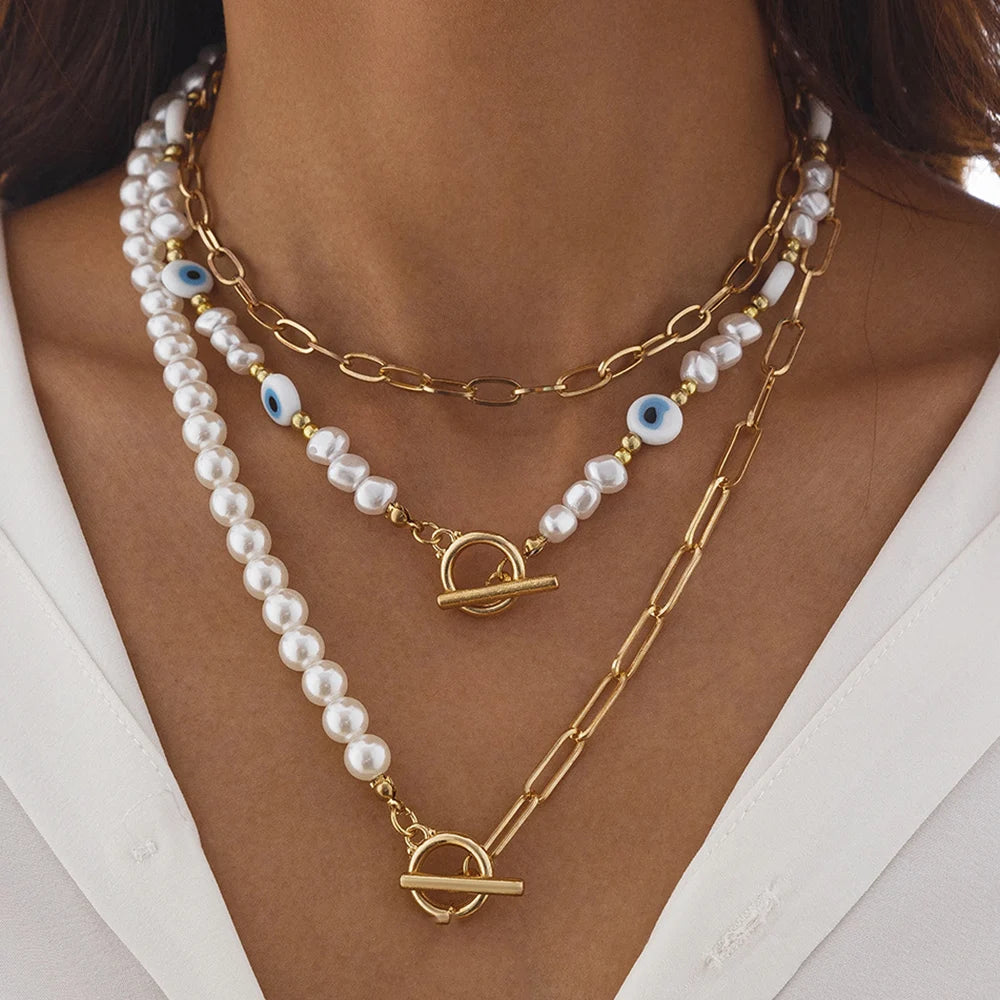 Pearl Multi Layer Necklace With Heart Pendant For Girls Elegant Irregular Pearl Choker Gift