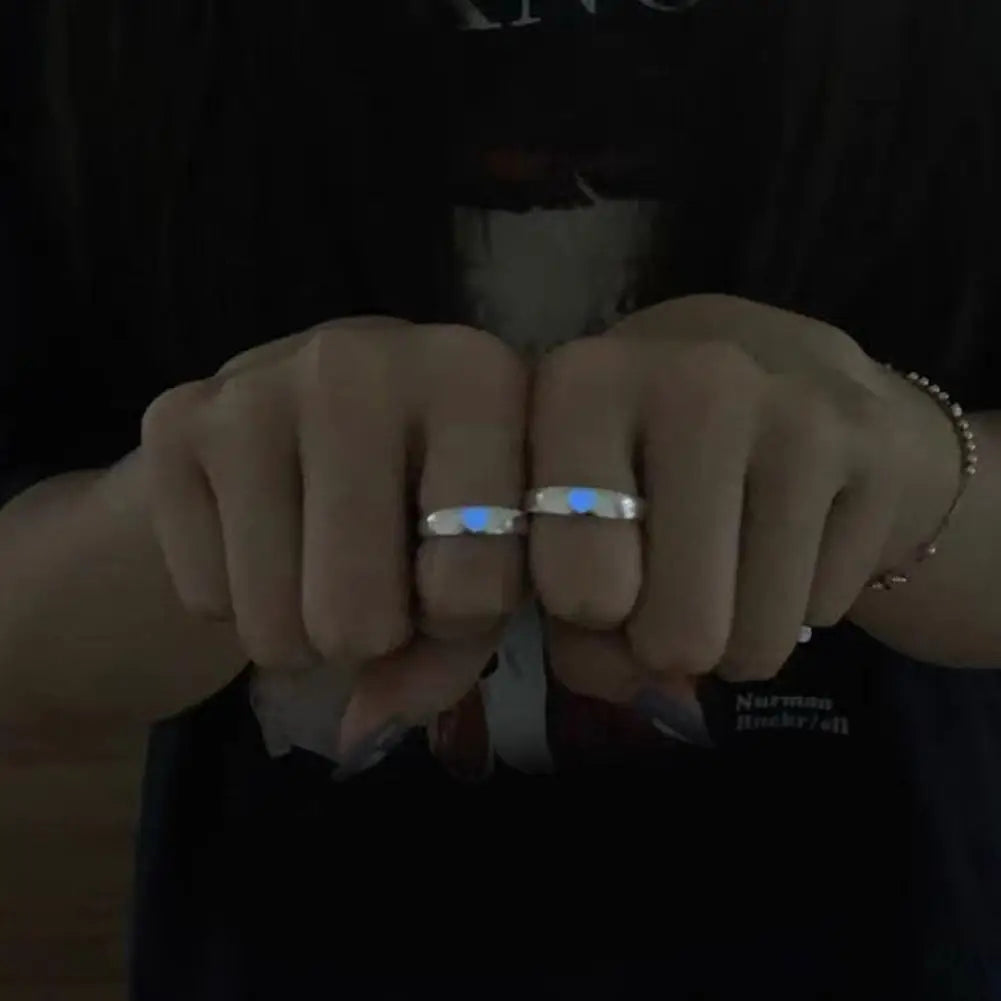 Adjustable Punk Noctilucent Cute Star Heart Love Rings Luminous Glow In The Dark for Men Women Lover Gifts Halloween Party