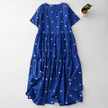 High-End Blue Pure Cotton Floral Print Dress Women's Summer 2025 round Neck Long Dress Polka Dot Skirt Comfortable A-Line