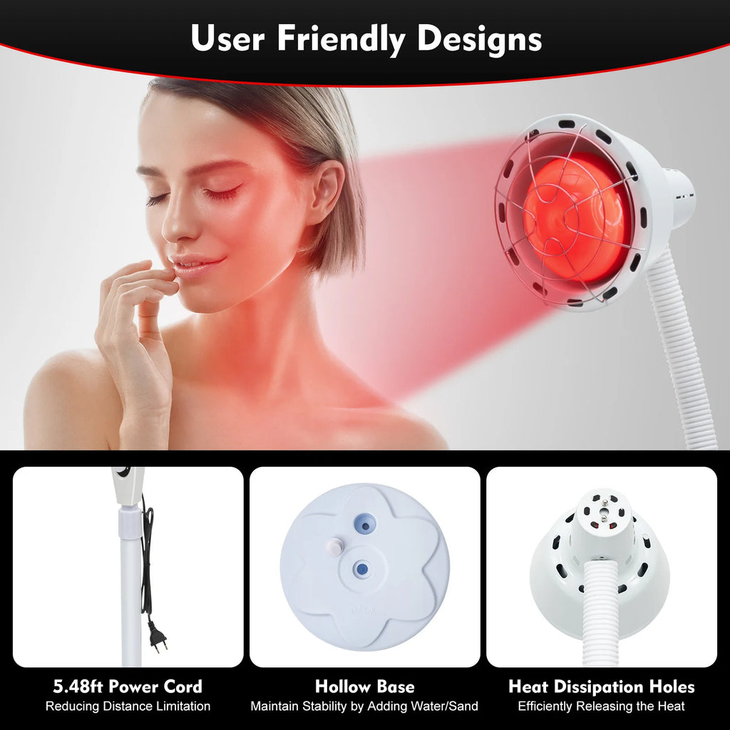 275W Adjustable Infrared Heat Lamp for Muscle&Joint Pain Relief, 360° Rotatable Infrared Baking Light, 0-115℃ Temp Control