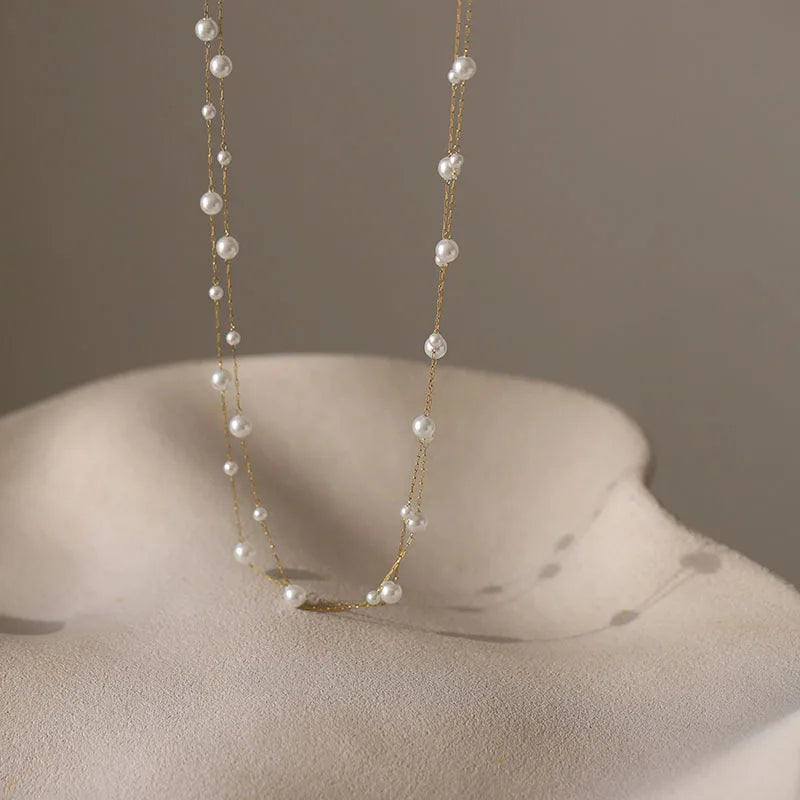 Stainless Steel Temperament Pearl Chain Choker Necklace For Women'S Waterproof Collar Jewelry Bijoux