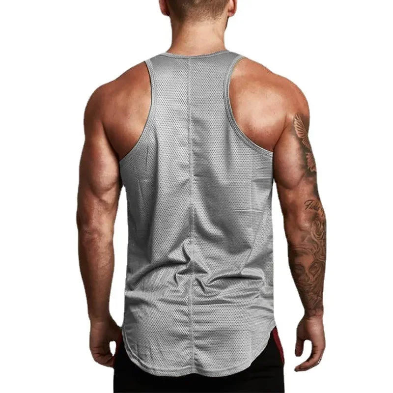 Plain Men Fitness Running Slim Fit Tank Tops Mesh Breathable Sleeveless Quick Dry Singlets Gym Bodybuilding Workout Muscle Shirt