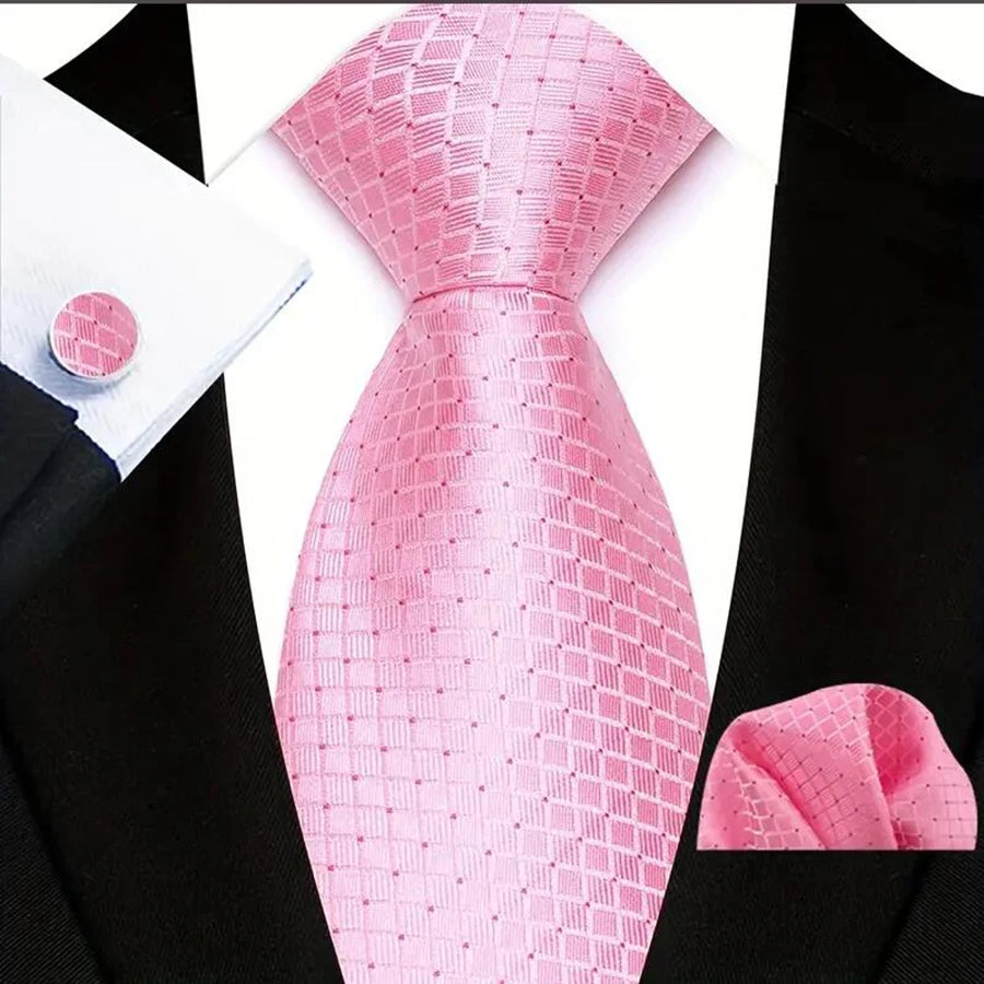Mens Tie Pink Blue Red Polka Dot Wedding Necktie For Men Designer Hanky Cufflink Tie Set Business Party Daily Wear Accessories