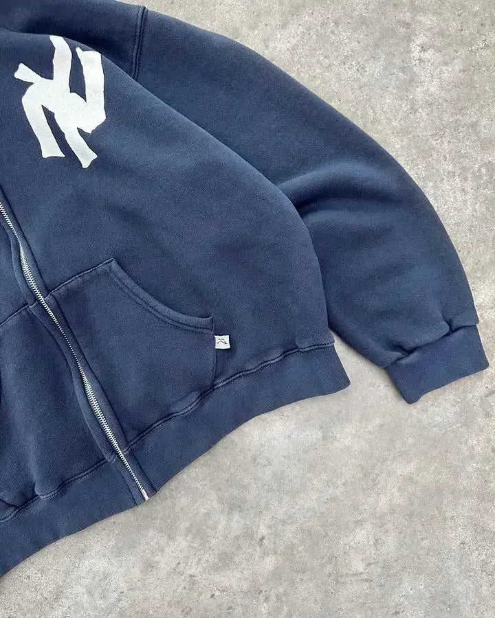 Y2K Harajuku Fashion Letter Pattern Printed Hooded Sweatshirt Hip Hood Casual Loose Men And Women'S Oversized Zipper Sweatshirt