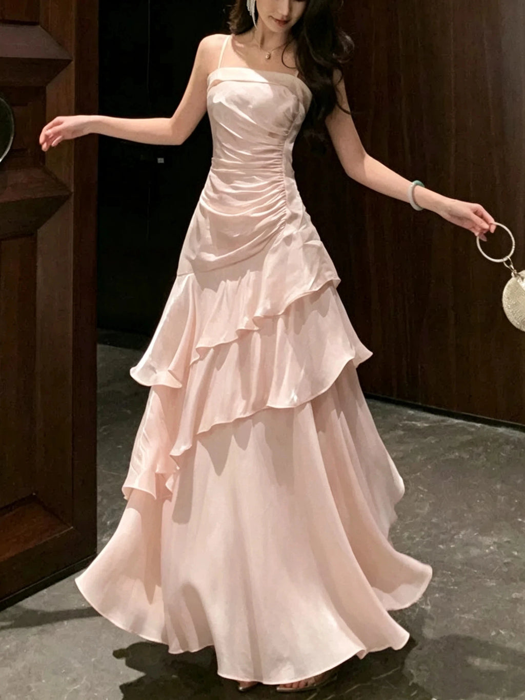 Elegant Women French Spaghetti Strap New Long Dresses Female Slim Chic Party Prom Robe Fashion One Piece Clothing Spring Summer