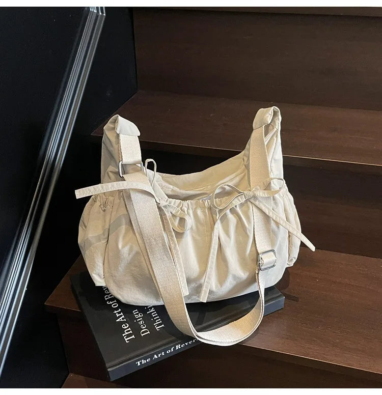 Ruched Fabric Hobo Bags Lightweight Nylon Shoulder Crossbody Bag, Stylish & Adjustable, Perfect for Casual Outfits, Daily Errand