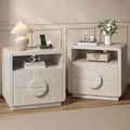 23" Wide Fluted Nightstands Set of 2, Mid Century Bedside Tables with Charging Station, Wood End Table with 2 Drawers and Open S