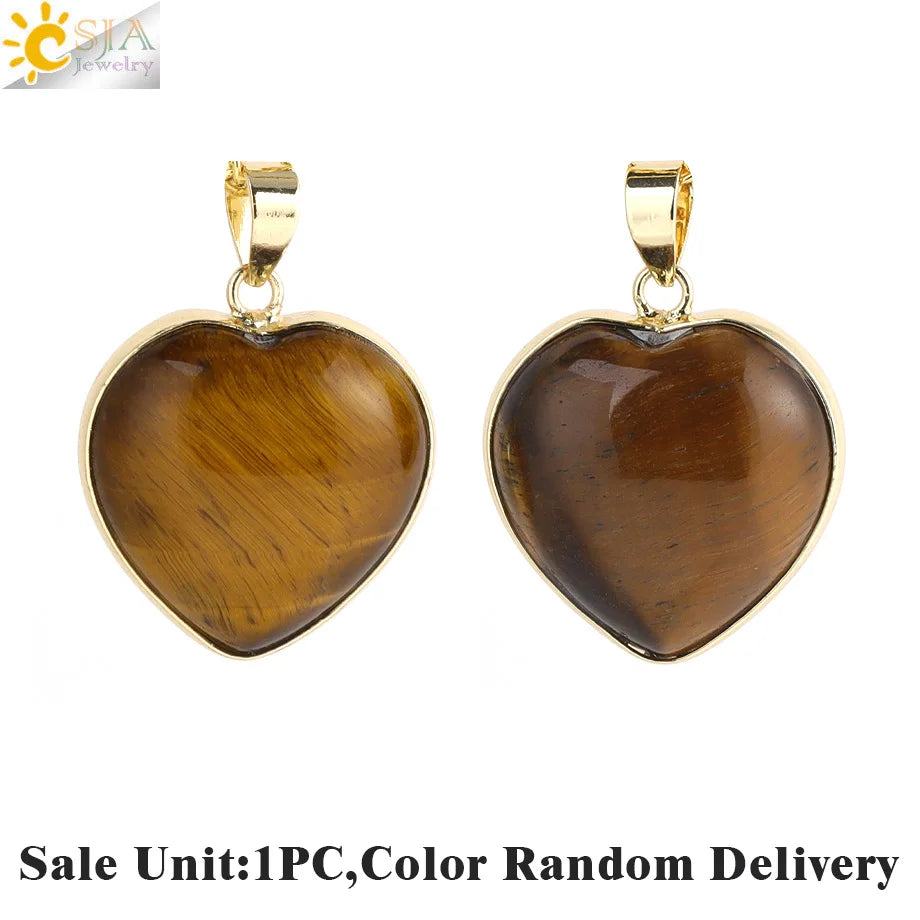 Csja Collar Corazón de Cristal para Mujer, Curativo, Cuarzo Rosa, Amatista, Colgante de Piedra Natural