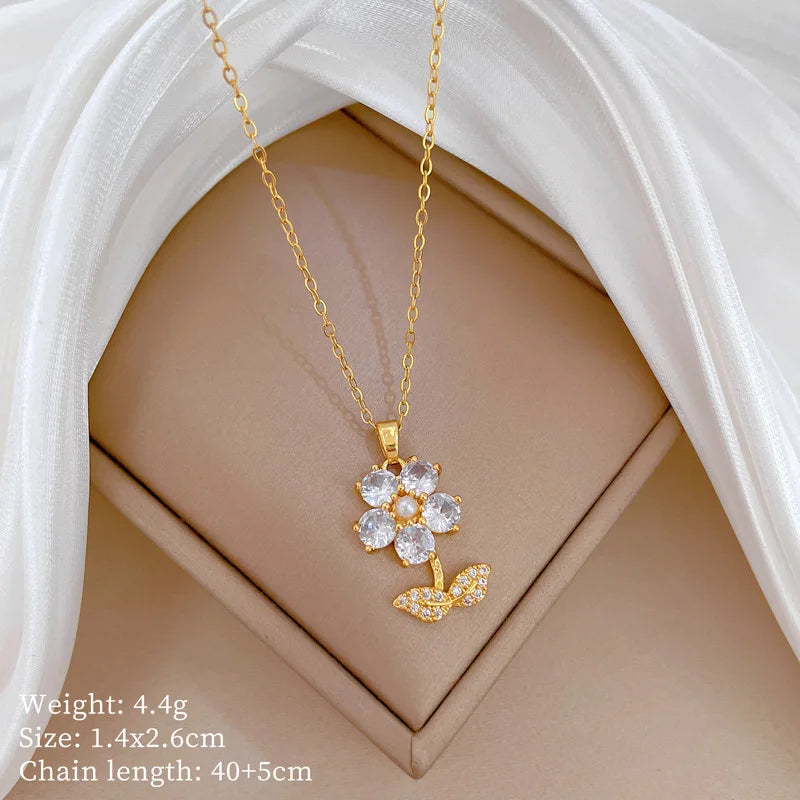 Full Zircon Cross Necklace For Women'S Gold Color Anti-Tarnish Titanium Steel Jewelry