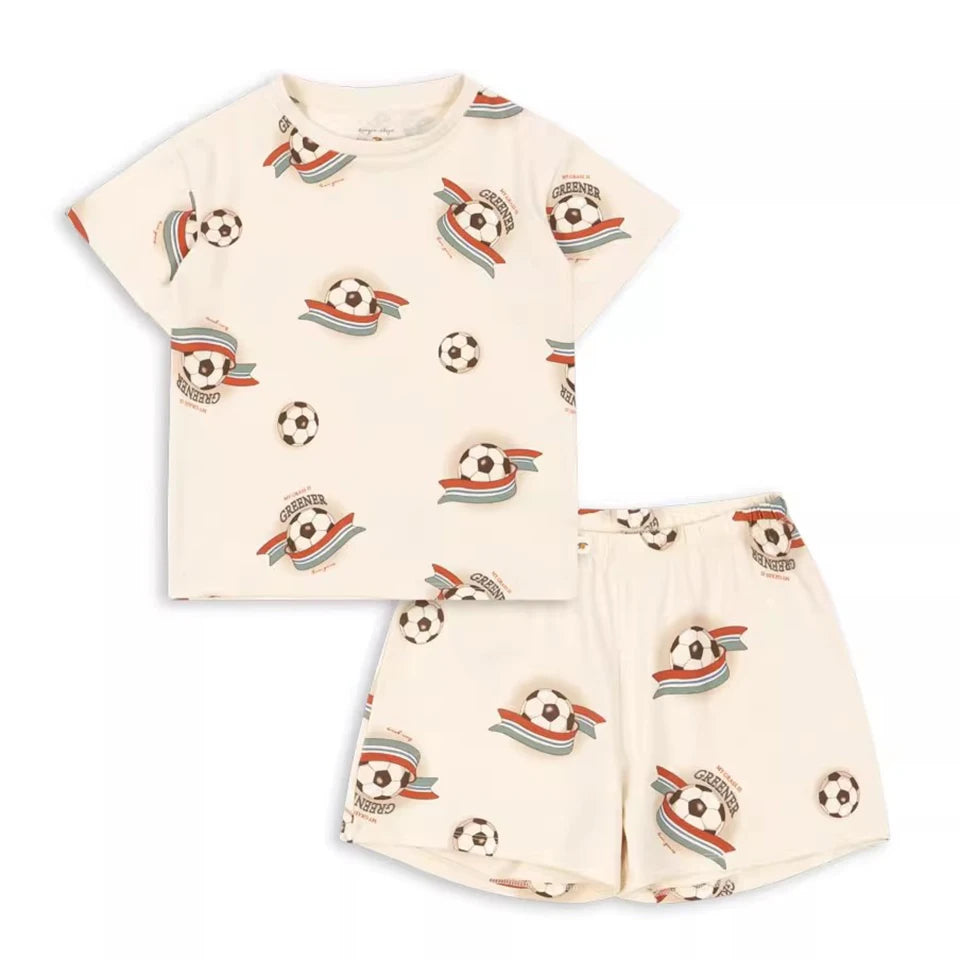 Summer Children Vacation Sets 2025 Ks Girls Cute Cartoon Short Sleeve Tops Boys Sport T-Shirt Shorts Baby Homewear Clothes Suit