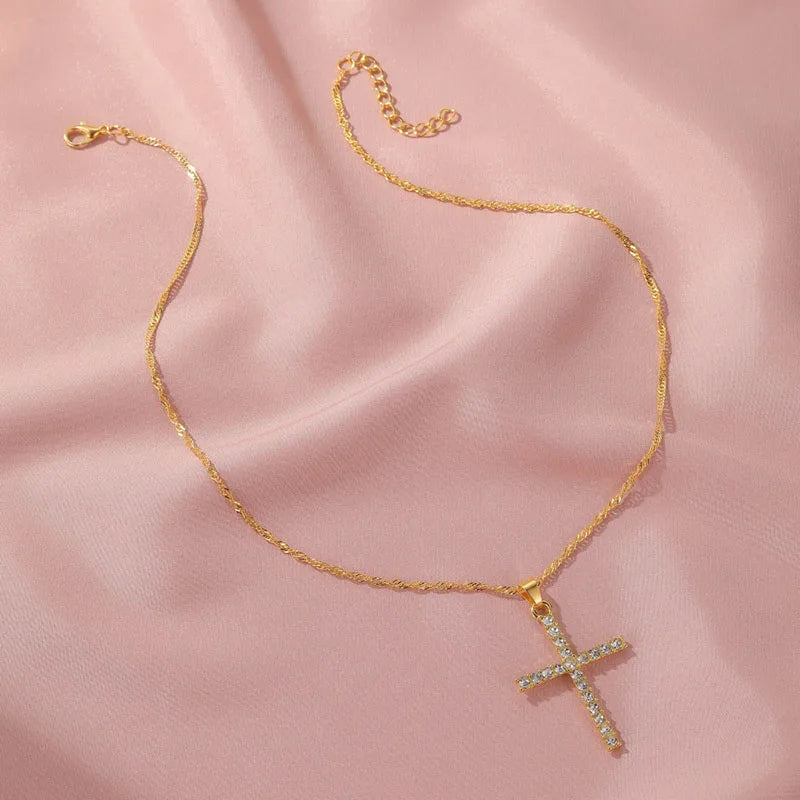 Punk Cross Pendant Gothic Imitation Pearls Necklace For Man Woman Y2K Choker Hiphop Star Trend Jewelry Premium Clavicle Chain