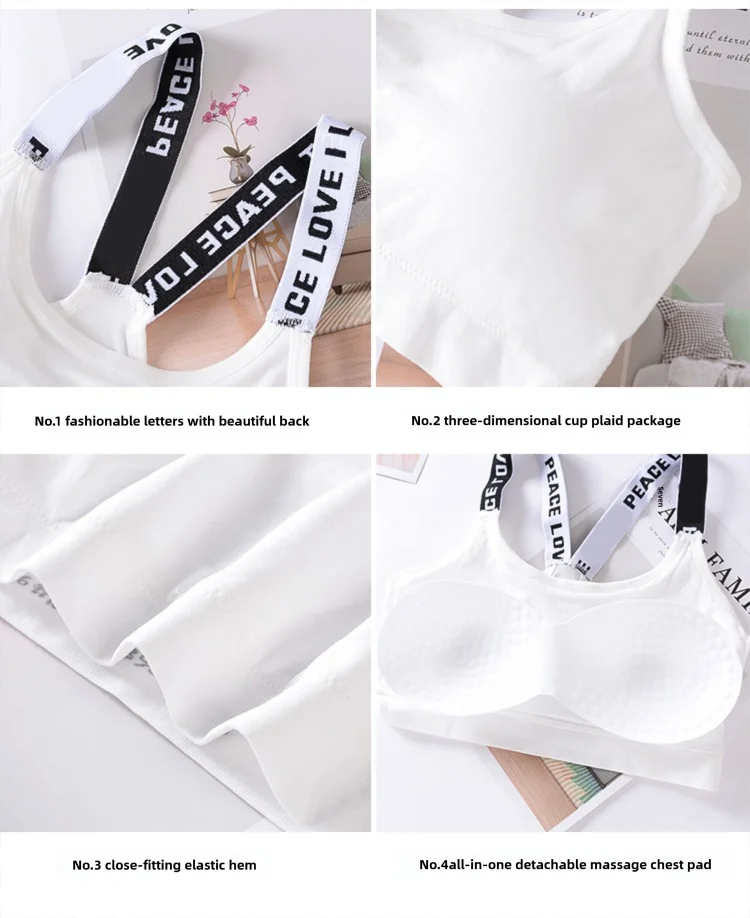 Sports Underwear Women'S Yoga Fitness Seamless Crop Top Wide Letter Straps Comfortable Workout Activewear