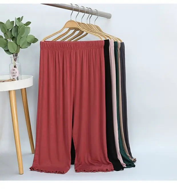 Modal Wide Leg Casual Pants - High Waist Lounge Trousers