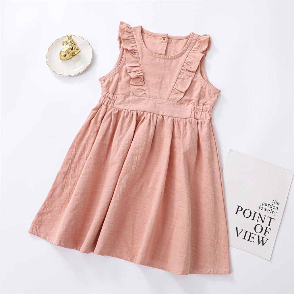 Children's Flying Sleeve Cotton Dress Girls' Skirt Summer Clothing Solid Color Short Ins