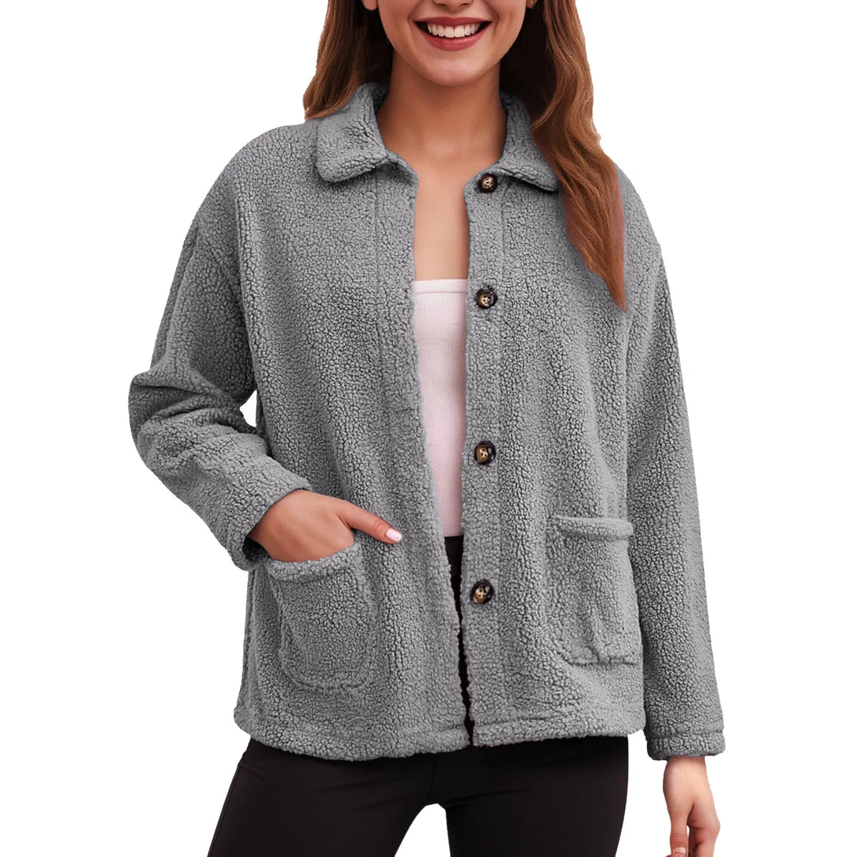 Warm Fleece Lamb Winter Womens Jackets New Casual Lapel Collar Single Breasted Plush Cardigan Coat For Women Casual Outerwear