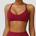 VEQKING Cross Back Women Sports Bra Low Neck Crop Tops for Yoga Detachable Pads Gym Fitness Brallets Quick Dry Soft Workout Tops