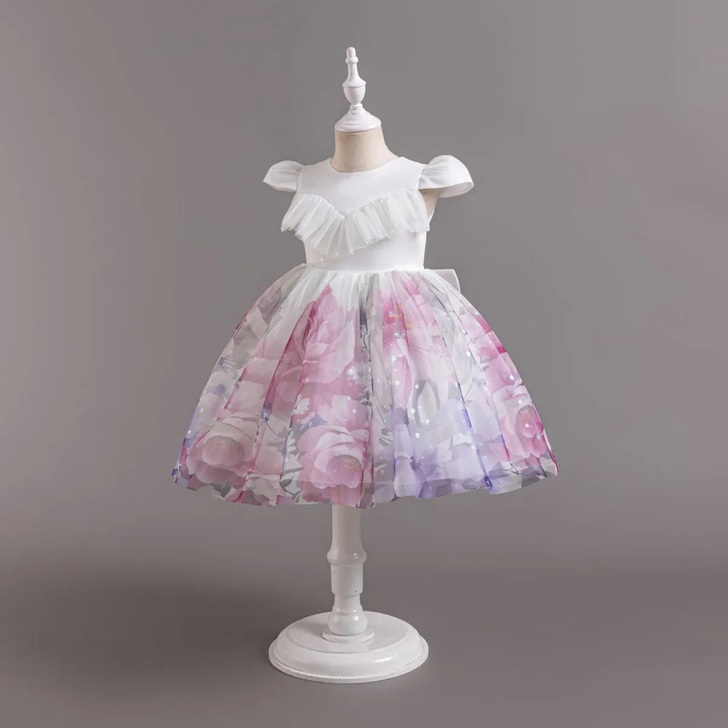 HETISO Gradient Floral Princess Dress for Girls Ruffle Lace Elegant Kid's Party Gown Festa Junina Style Ages 4-10 Years
