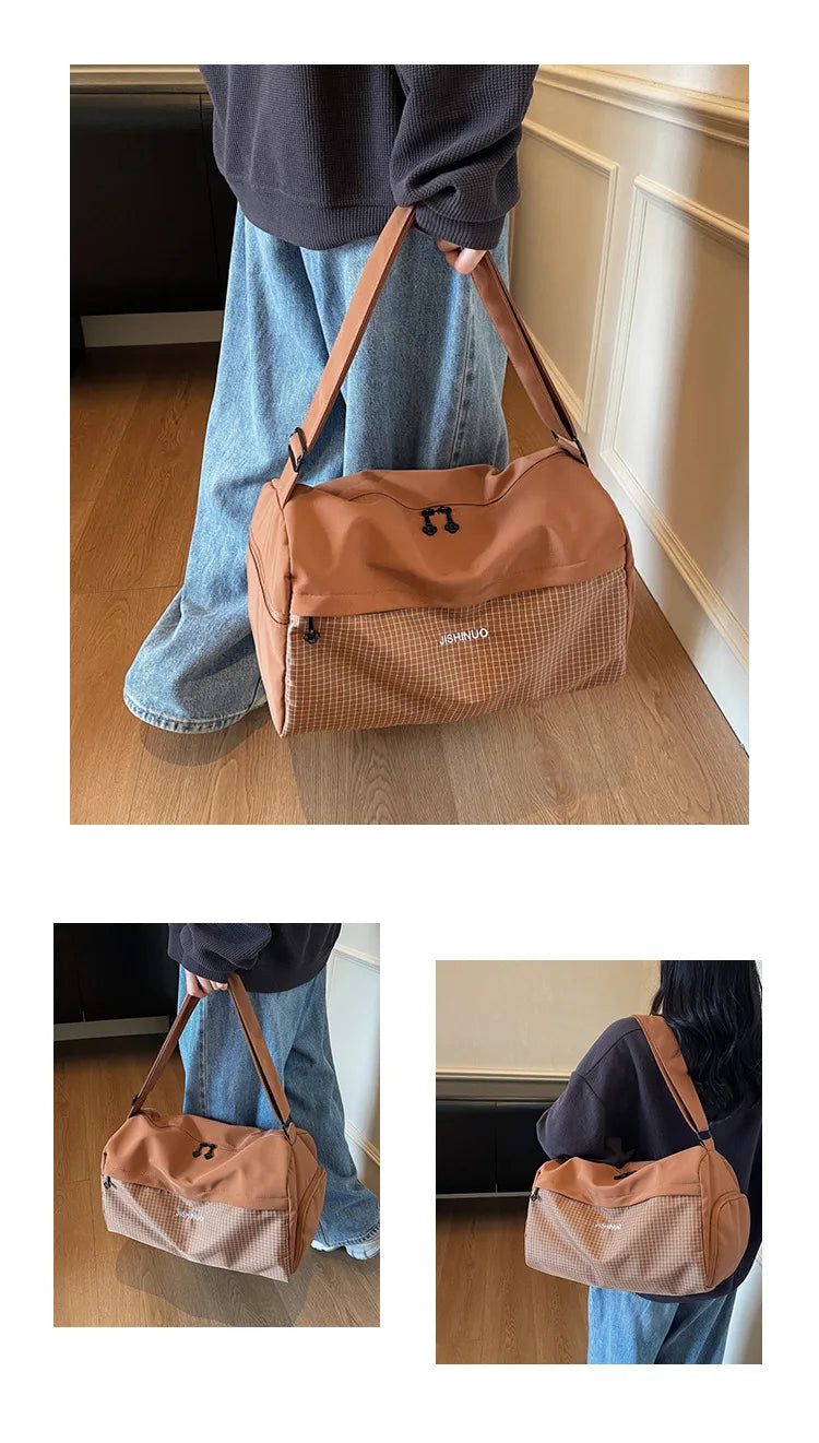 Large Capacity Travel Tote Bags for Women Solid Color Shoulder Messenger Bag Sports Yoga Satchels Fashion Woman Handbag