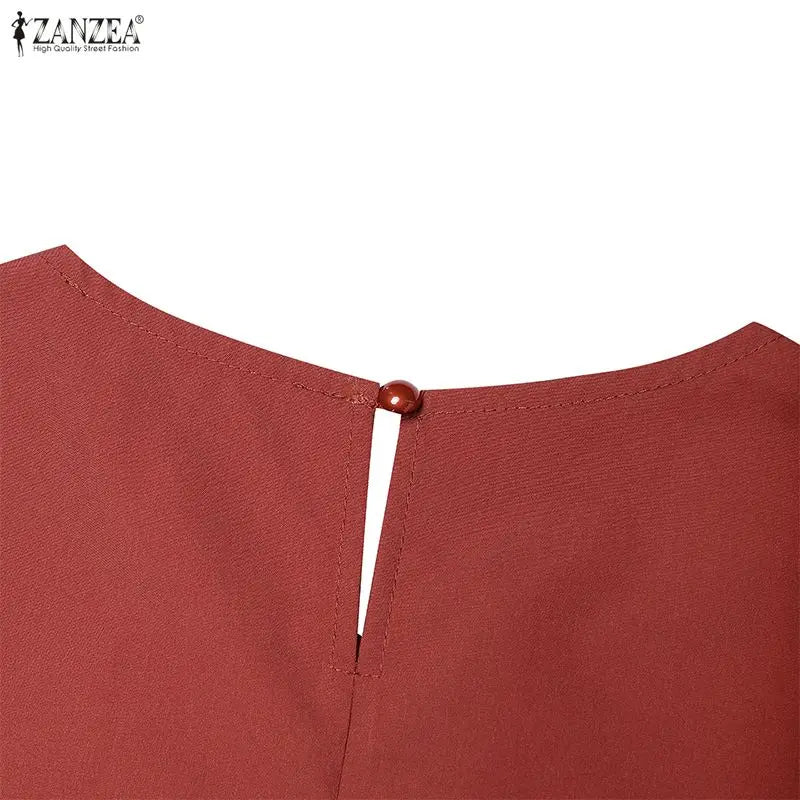 ZANZEA Women's Casual Ruffled Hem Dress O-Neck Half Sleeve A-Line Dress 2026 Summer Daily Solid Color Loose Robes Femme