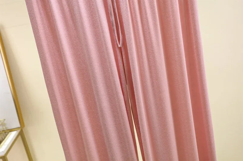 Plus size L to 6XL U-Neck Women's wide leg pants high waist Loose Long pant solid color Casual drapped trousers all match