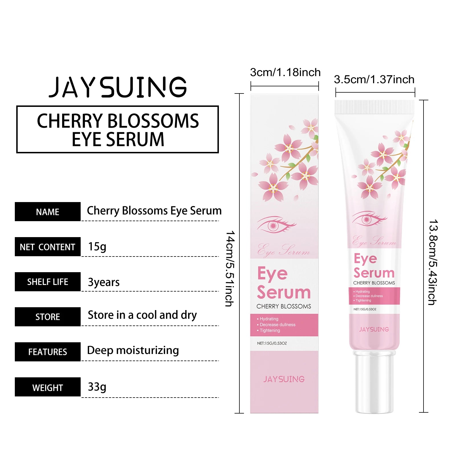 JAYSUING Sakura Eye Serum Anti Dark Circles Puffiness Eye Bag Wrinkle Remover Firming Moisturizing Brightening Eye Lifting Cream