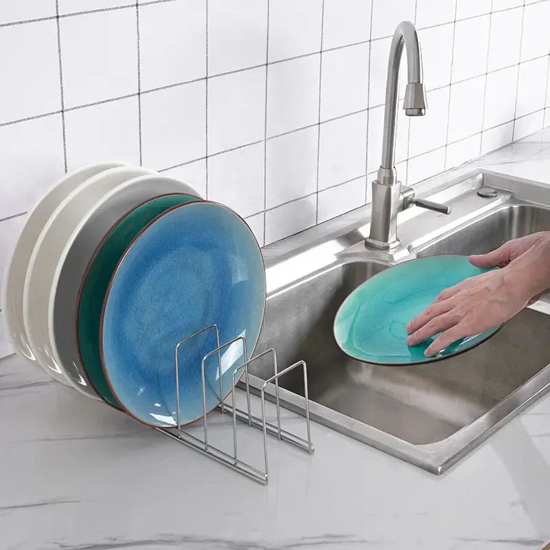 Organizador de platos de acero inoxidable para cocina, escurridor de platos, estante para cubiertos, tapas de ollas, accesorios de cocina.