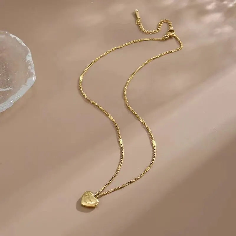 1Pcs Gold-Color Necklace Ms Fashion Peach Heart Engraved Love Collarbone Chain Holiday Gifts