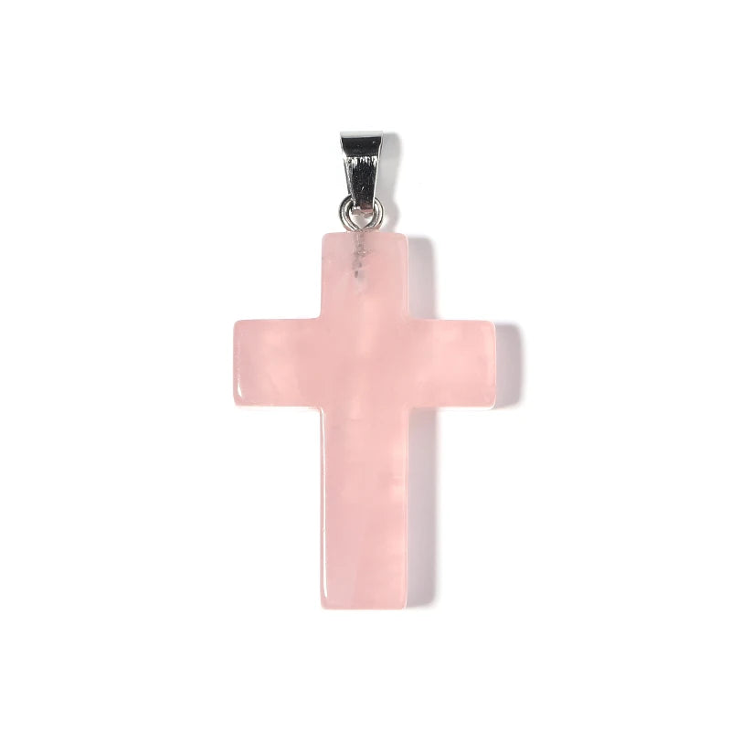 Natural Stone Cross Charm With Metal Loop Tiger Eye Opal Jewelry Prayer Pendant Necklace Making Accessories Diy Components