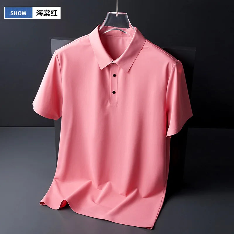 Men's Ice Silk Polo Shirt - Traceless Breathable Casual Short Sleeve