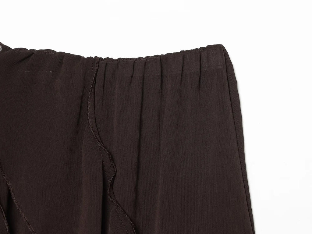 Women's Skirts Summer 2026 New Brown Ruffled Elastic Waist Skirts Women's Fashion Elegant Office Youth Summer Skirts Street
