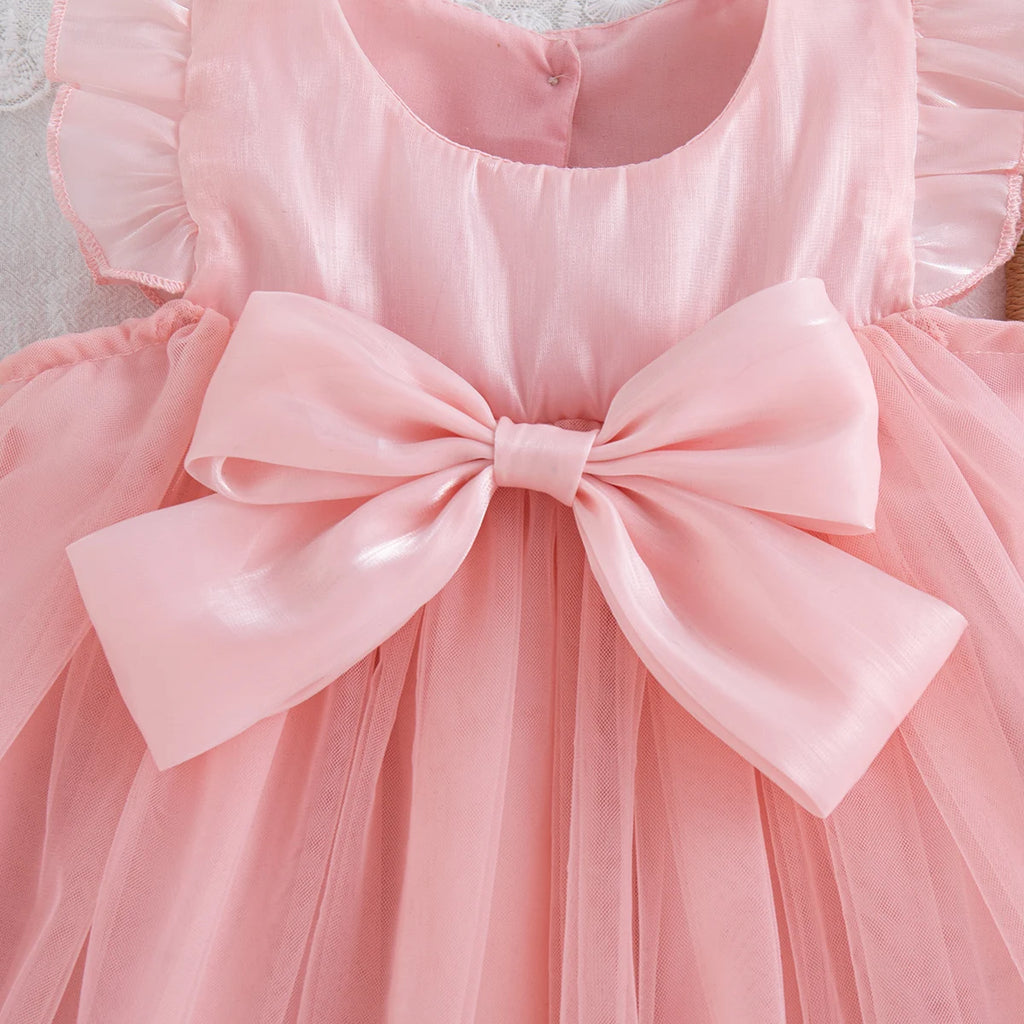 Summer New Sweet Bow Baby Girl Princess Dress, Solid Color Chiffon Children'S Clothing For Birthday Parties (9 Months -4 Years)