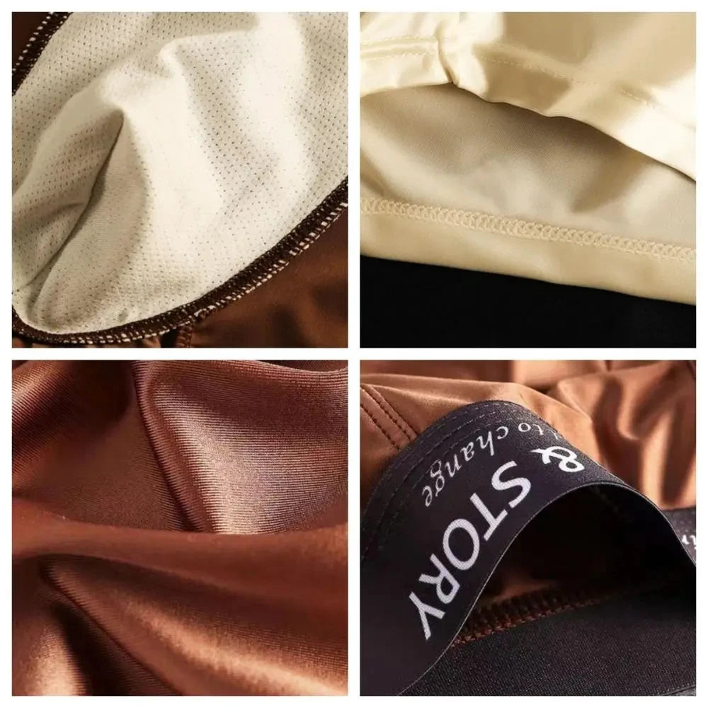 1/3Pcs Breathable Thin Satin Silk Boxer Briefs Seamless Mid Waist Ice Silk Boxers Underpants Smooth Underwear For Men Daily
