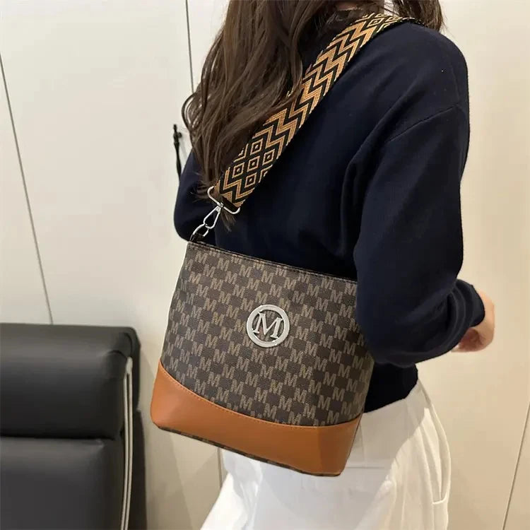 Elegant Women's Crossbody Bag with "M" Badge, Multi-Pocket Design, Adjustable Shoulder Strap, Perfect Gift for Women